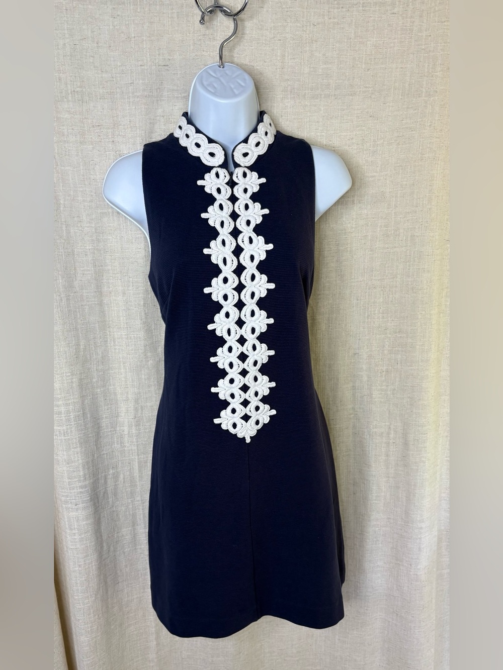 Lilly Pulitzer Callista High Collar Shift Dress - True Navy - Women's Size M